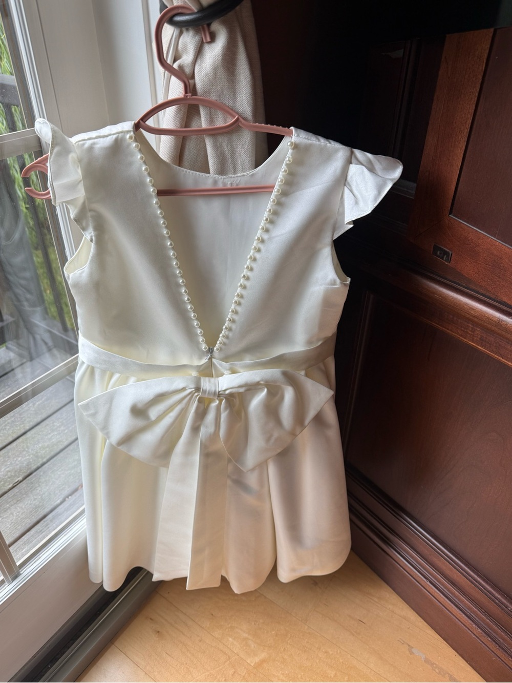Classic Ivory Pearl-Trim Bow Back Girls' Formal Dress